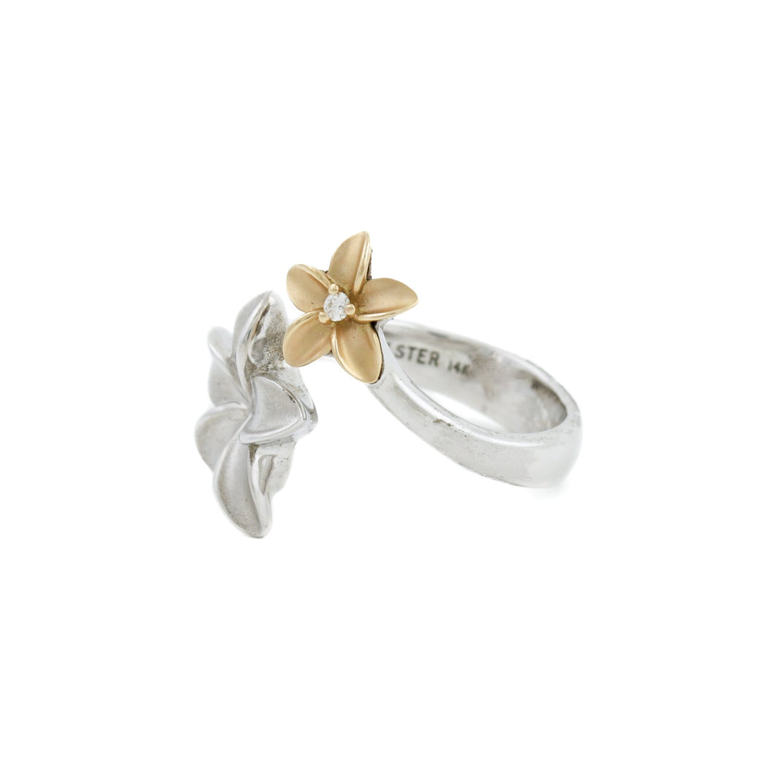 14k Gold & Silver x Plumeria Bypass Diamond Ring - Kingdom Jewelry