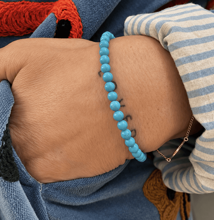 14K Gold Sleeping Beauty Turquoise Bead Bracelet - Kingdom Jewelry