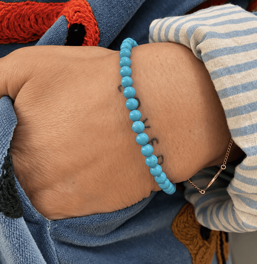 14K Gold Sleeping Beauty Turquoise Bead Bracelet - Kingdom Jewelry