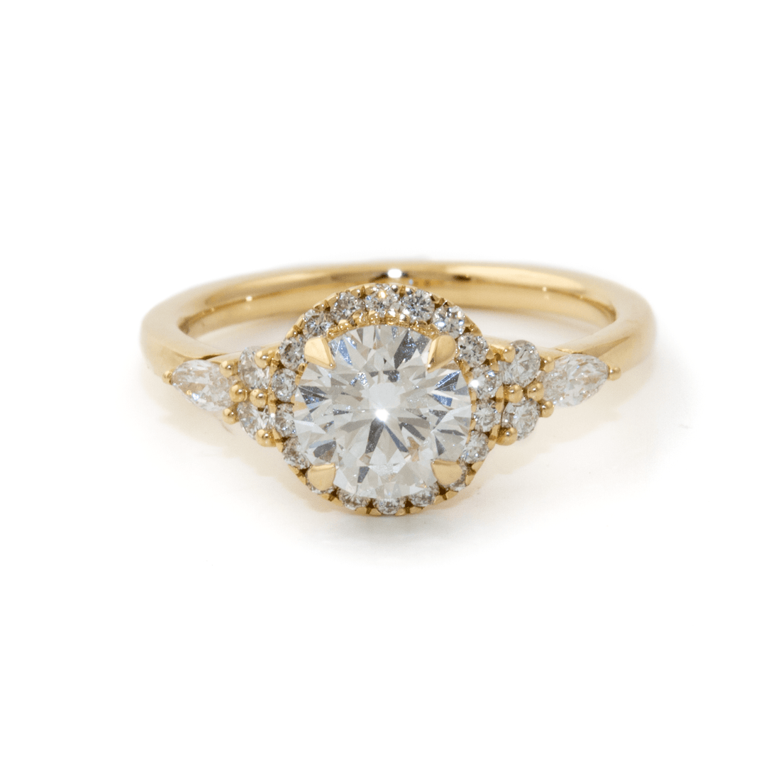14k Gold x 1.02ct VVS2 E + Halo - Set 0.48ctw Lab Diamond Engagement Set - Kingdom Jewelry