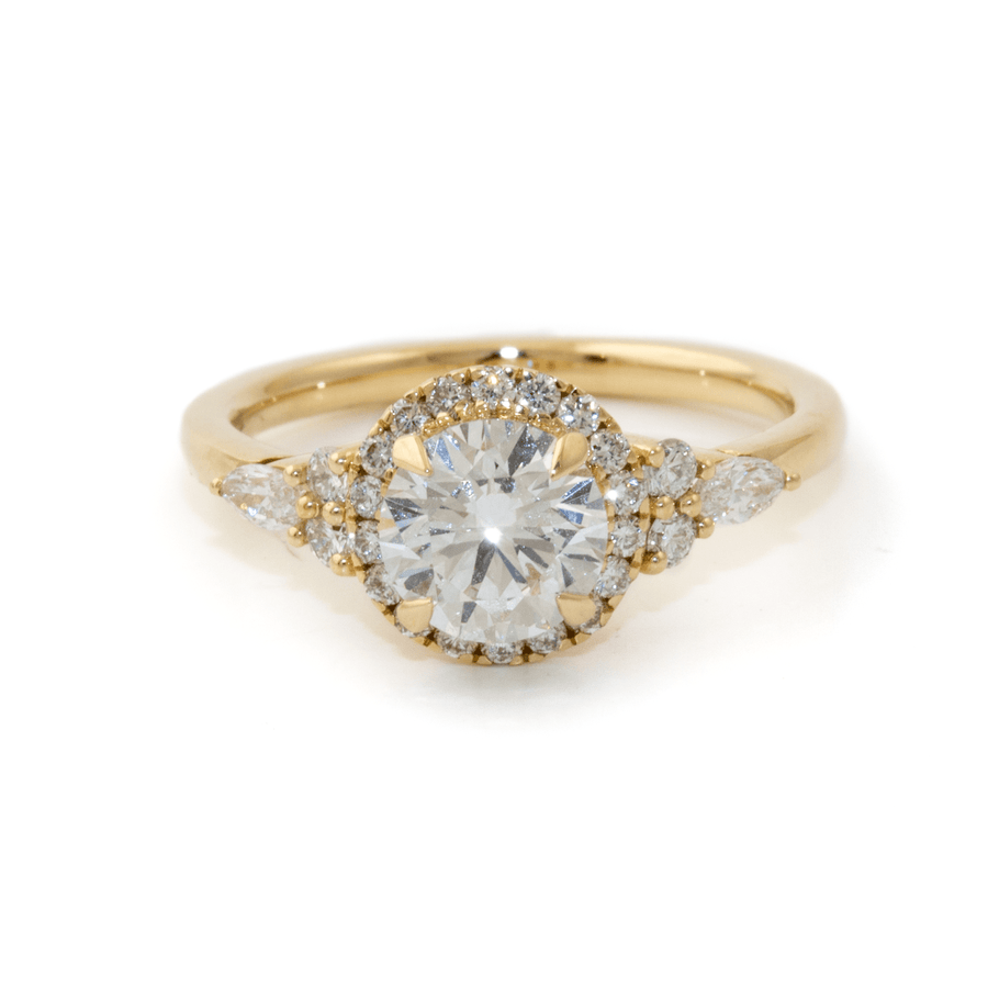 14k Gold x 1.02ct VVS2 E + Halo - Set 0.48ctw Lab Diamond Engagement Set - Kingdom Jewelry