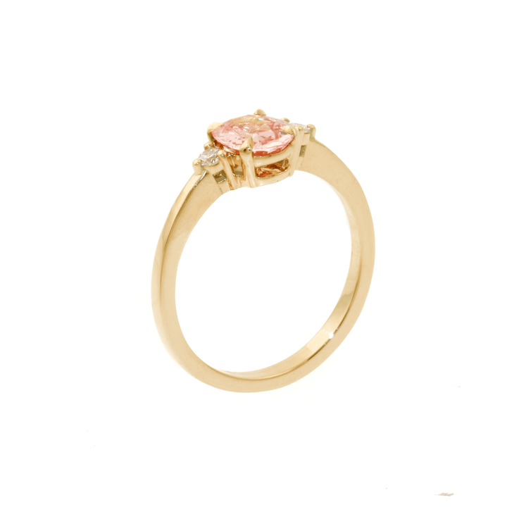 14k Gold x 1.05ct Oval Peach Sapphire & Lab Round Diamond Engagement Ring - Kingdom Jewelry