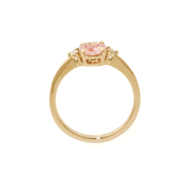 14k Gold x 1.05ct Oval Peach Sapphire & Lab Round Diamond Engagement Ring - Kingdom Jewelry