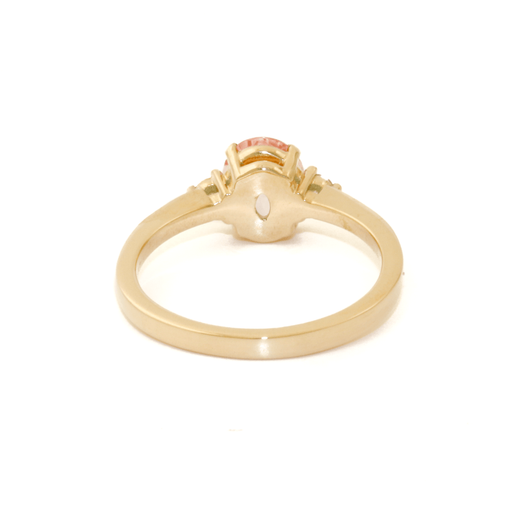 14k Gold x 1.05ct Oval Peach Sapphire & Lab Round Diamond Engagement Ring - Kingdom Jewelry