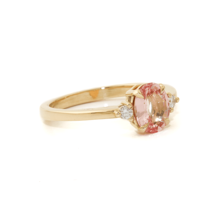 14k Gold x 1.05ct Oval Peach Sapphire & Lab Round Diamond Engagement Ring - Kingdom Jewelry
