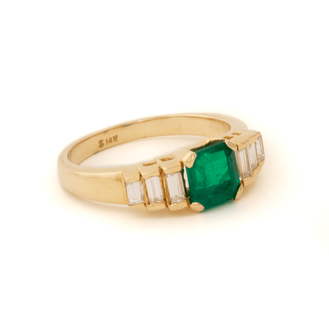 14k Gold x 1.20ct Columbian Emerald & 0.50ct Baguette Diamond Engagement - Kingdom Jewelry