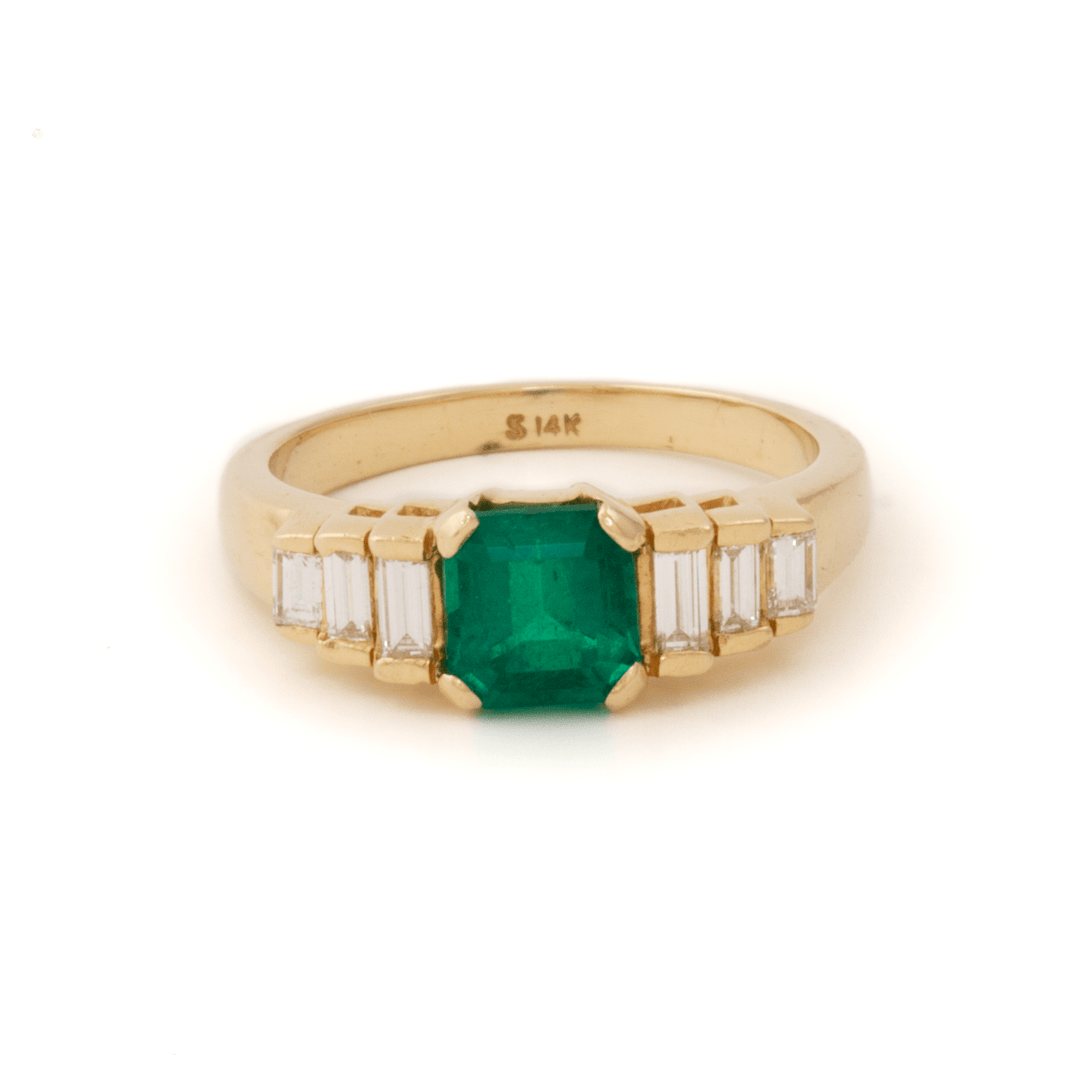 14k Gold x 1.20ct Columbian Emerald & 0.50ct Baguette Diamond Engagement - Kingdom Jewelry