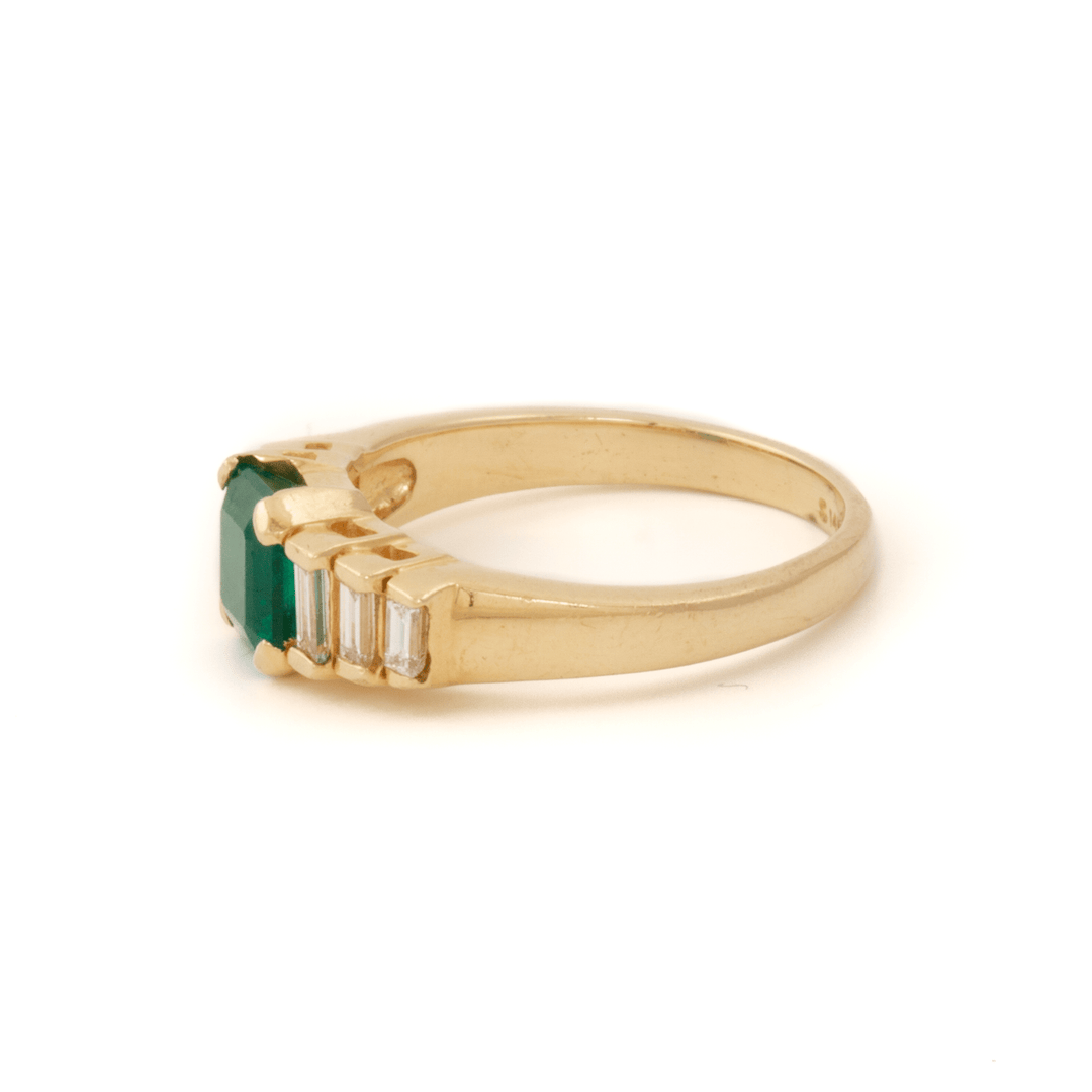 14k Gold x 1.20ct Columbian Emerald & 0.50ct Baguette Diamond Engagement - Kingdom Jewelry