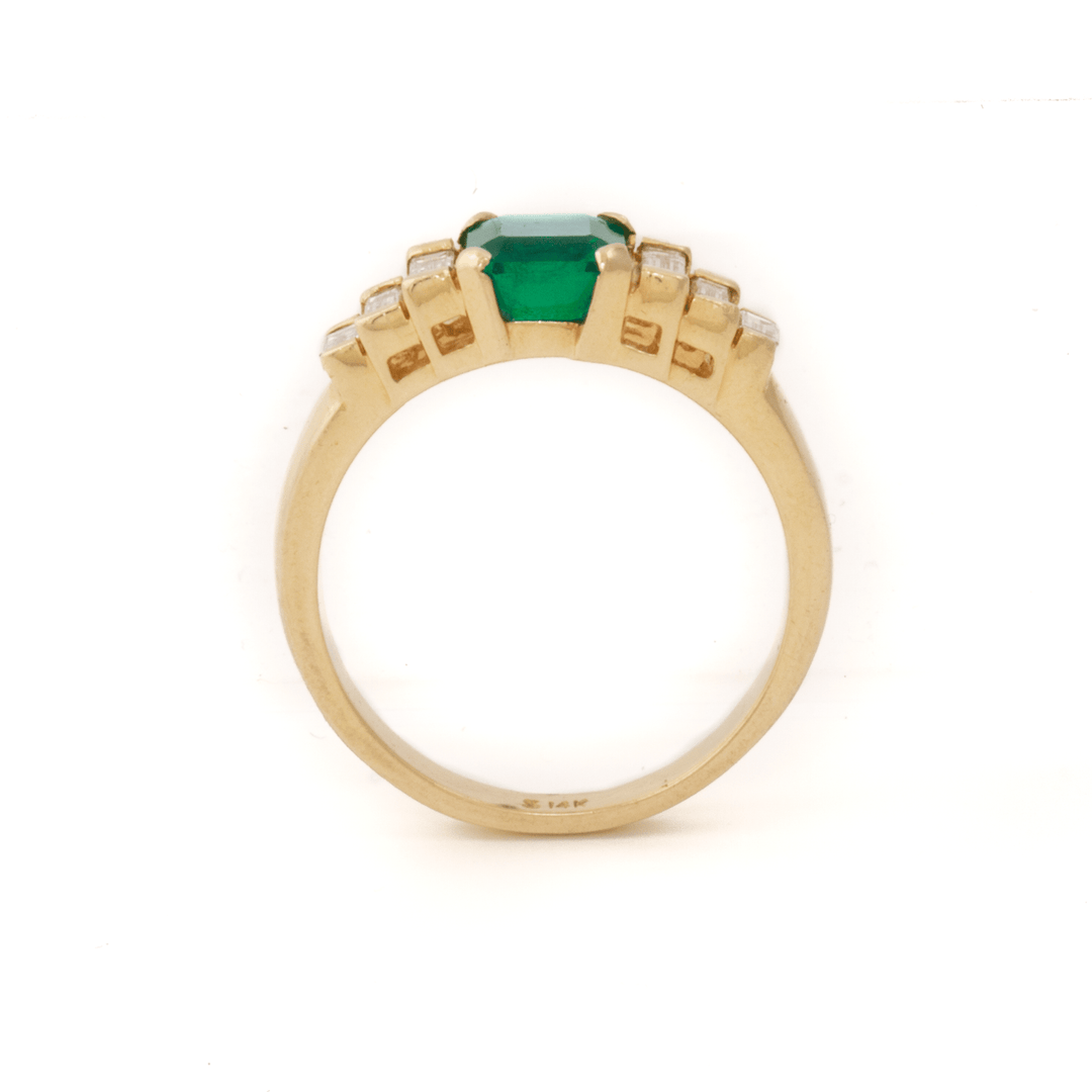 14k Gold x 1.20ct Columbian Emerald & 0.50ct Baguette Diamond Engagement - Kingdom Jewelry