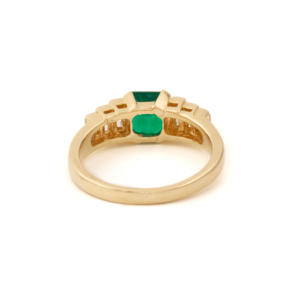 14k Gold x 1.20ct Columbian Emerald & 0.50ct Baguette Diamond Engagement - Kingdom Jewelry