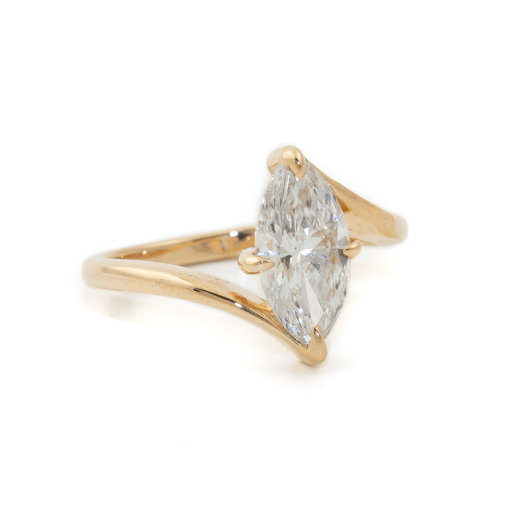 14k Gold x 1.50ct Marquise Lab Diamond Bypass Engagement Solitaire - Kingdom Jewelry