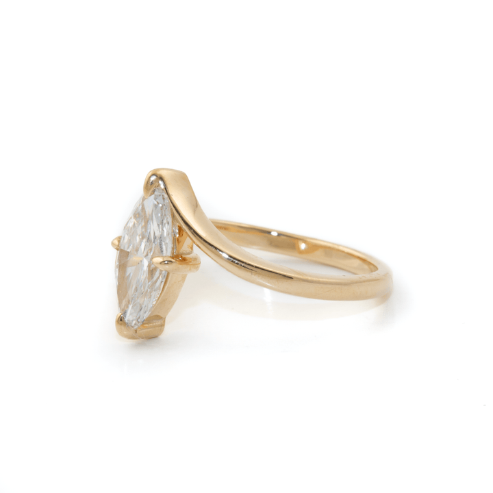 14k Gold x 1.50ct Marquise Lab Diamond Bypass Engagement Solitaire - Kingdom Jewelry