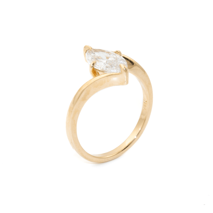 14k Gold x 1.50ct Marquise Lab Diamond Bypass Engagement Solitaire - Kingdom Jewelry
