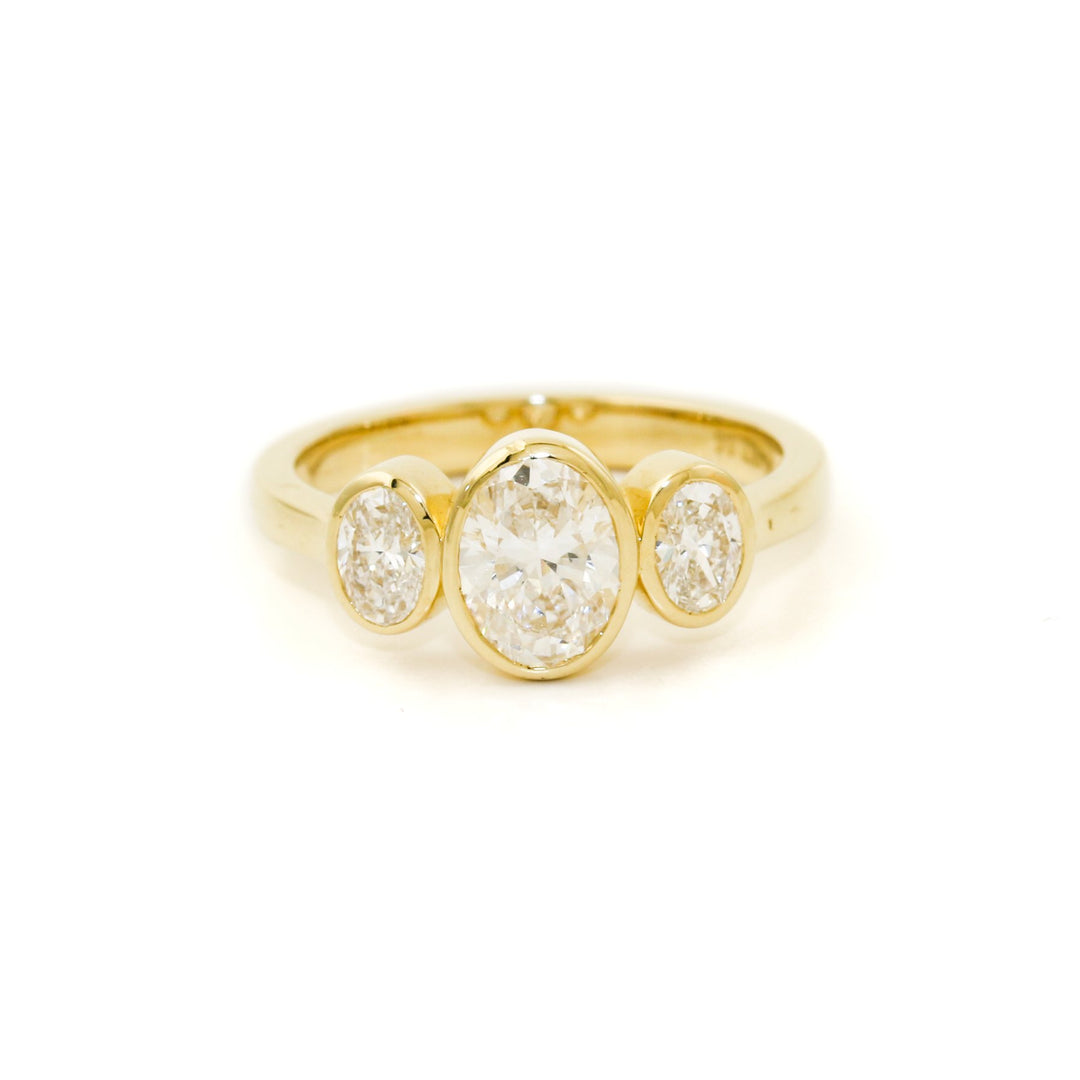 14k Gold x 1.56ct Oval Lab Diamond Trilogy Engagement Ring - Kingdom Jewelry