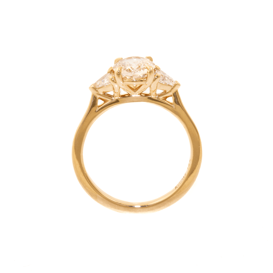 14k Gold x 1.72ct Unheated Peach Sapphire & .46 Trillion Lab Diamond Trilogy Ring - Kingdom Jewelry