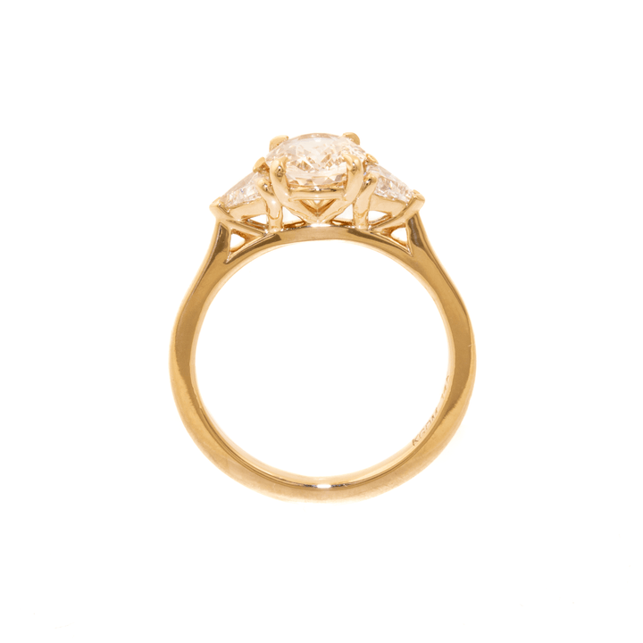 14k Gold x 1.72ct Unheated Peach Sapphire & .46 Trillion Lab Diamond Trilogy Ring - Kingdom Jewelry