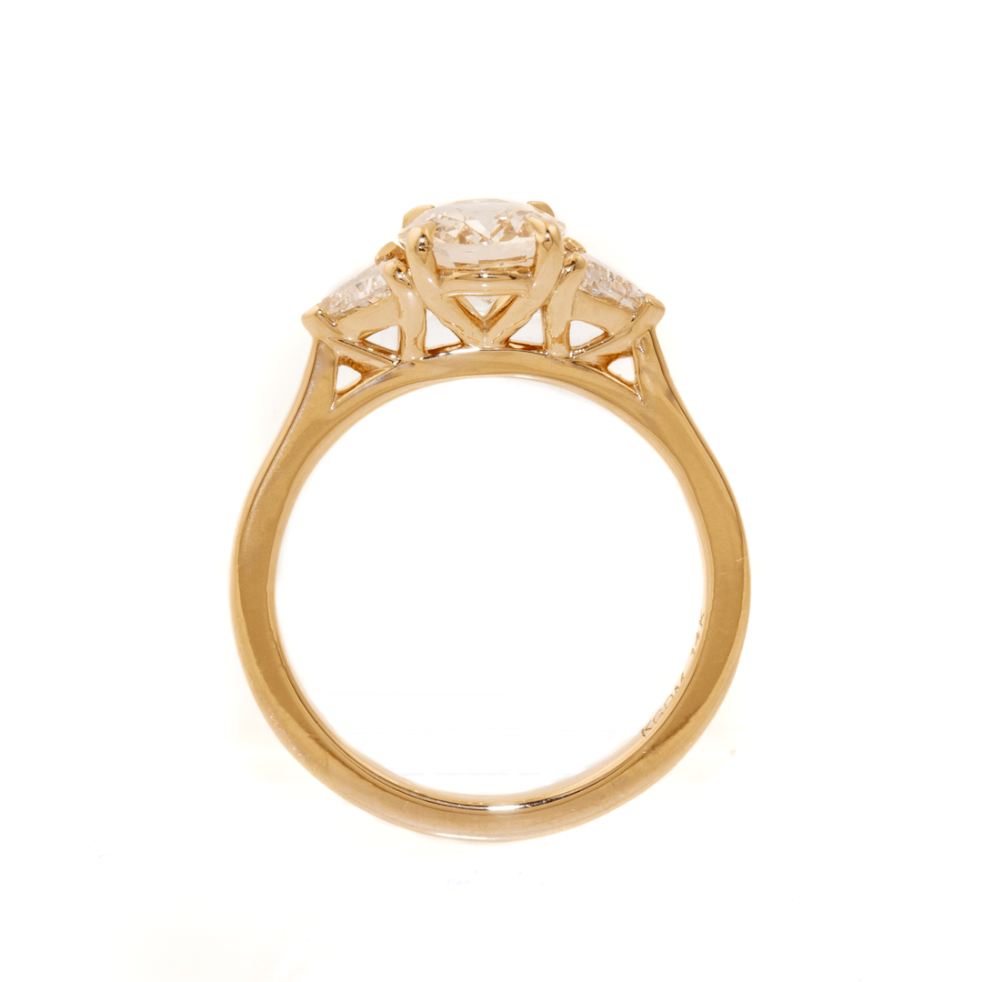 14k Gold x 1.72ct Unheated Peach Sapphire & .46 Trillion Lab Diamond Trilogy Ring - Kingdom Jewelry