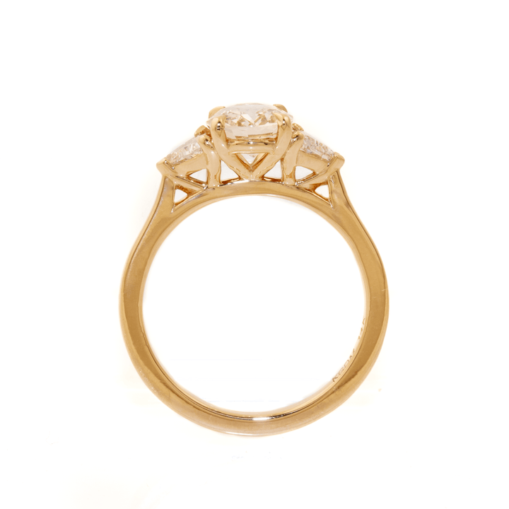 14k Gold x 1.72ct Unheated Peach Sapphire & .46 Trillion Lab Diamond Trilogy Ring - Kingdom Jewelry