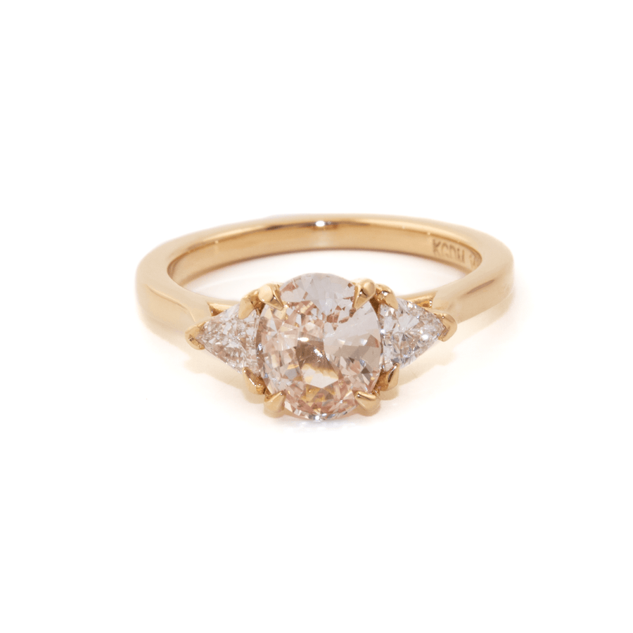 14k Gold x 1.72ct Unheated Peach Sapphire & .46 Trillion Lab Diamond Trilogy Ring - Kingdom Jewelry