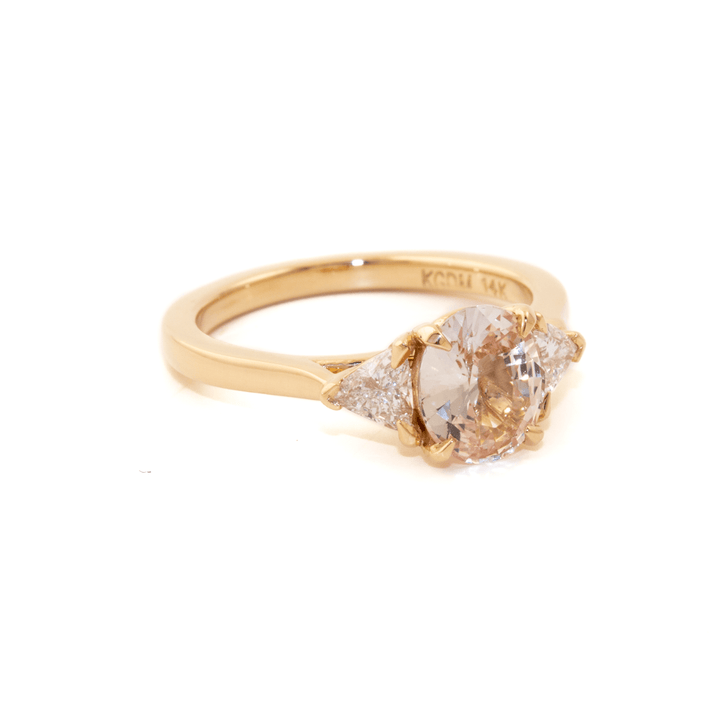 14k Gold x 1.72ct Unheated Peach Sapphire & .46 Trillion Lab Diamond Trilogy Ring - Kingdom Jewelry