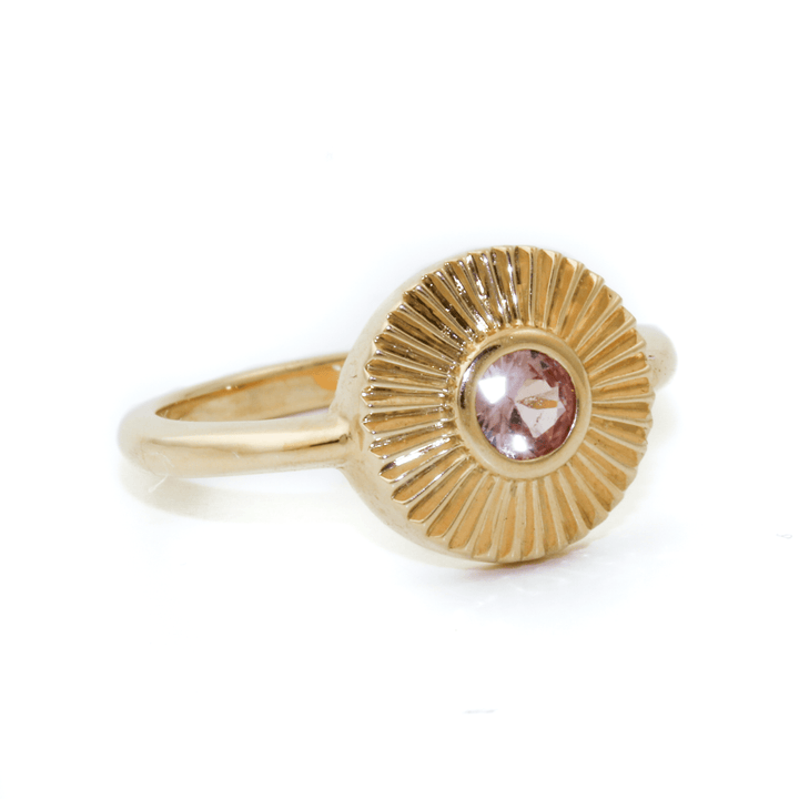 14k Gold x 1cm Round Pink Sapphire Deco Startburst Signet - Kingdom Jewelry