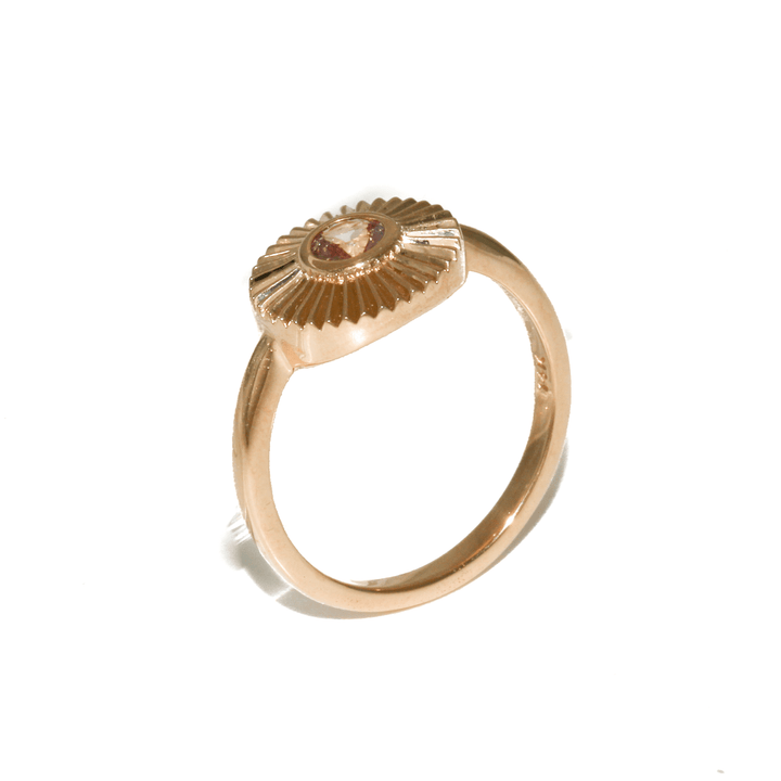 14k Gold x 1cm Round Pink Sapphire Deco Startburst Signet - Kingdom Jewelry