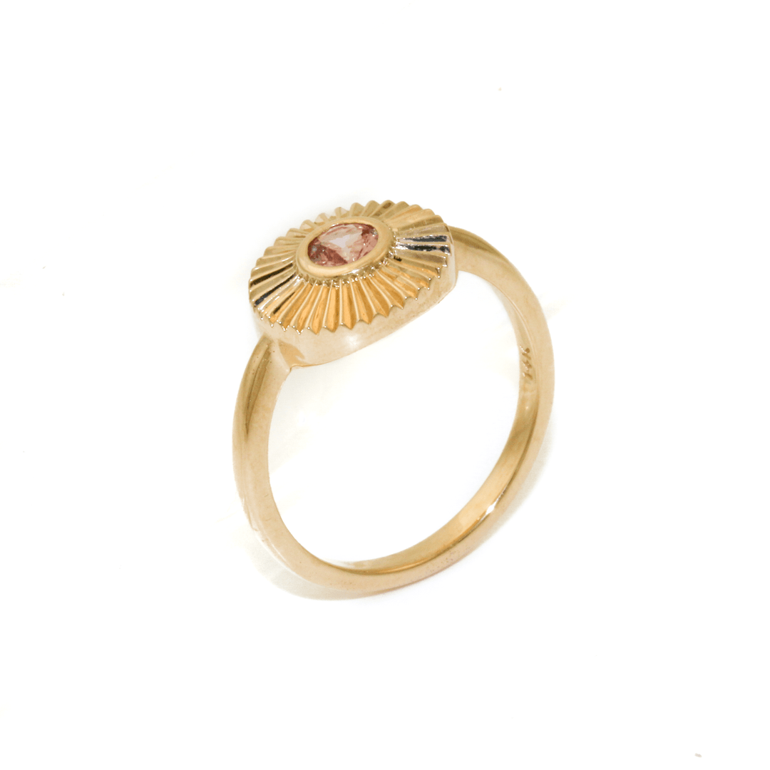 14k Gold x 1cm Round Pink Sapphire Deco Startburst Signet - Kingdom Jewelry