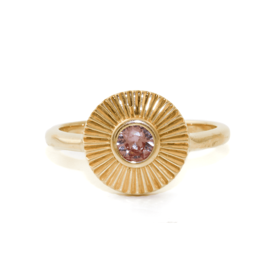 14k Gold x 1cm Round Pink Sapphire Deco Startburst Signet - Kingdom Jewelry