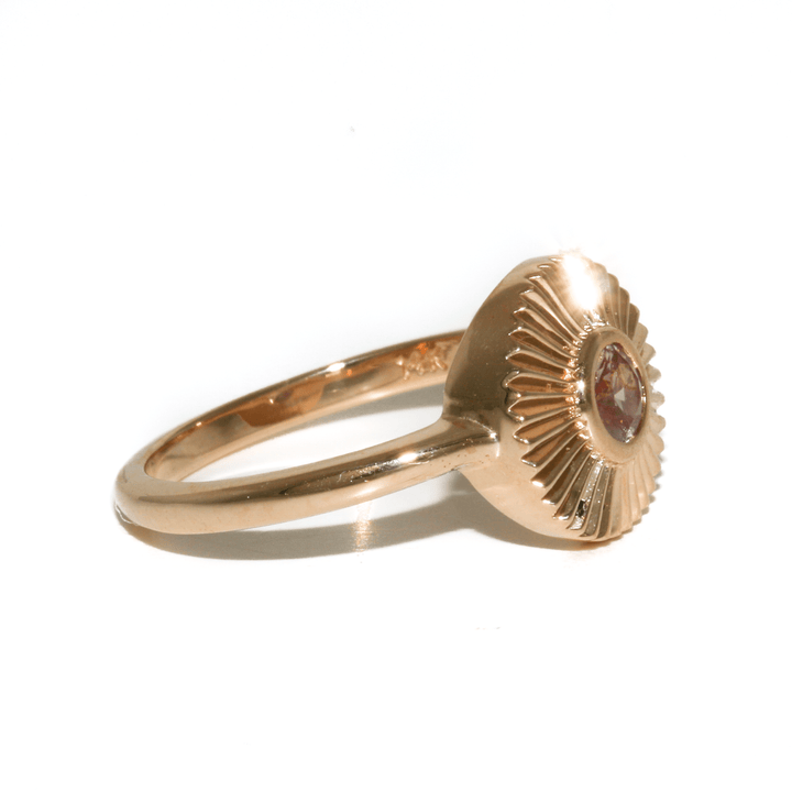 14k Gold x 1cm Round Pink Sapphire Deco Startburst Signet - Kingdom Jewelry