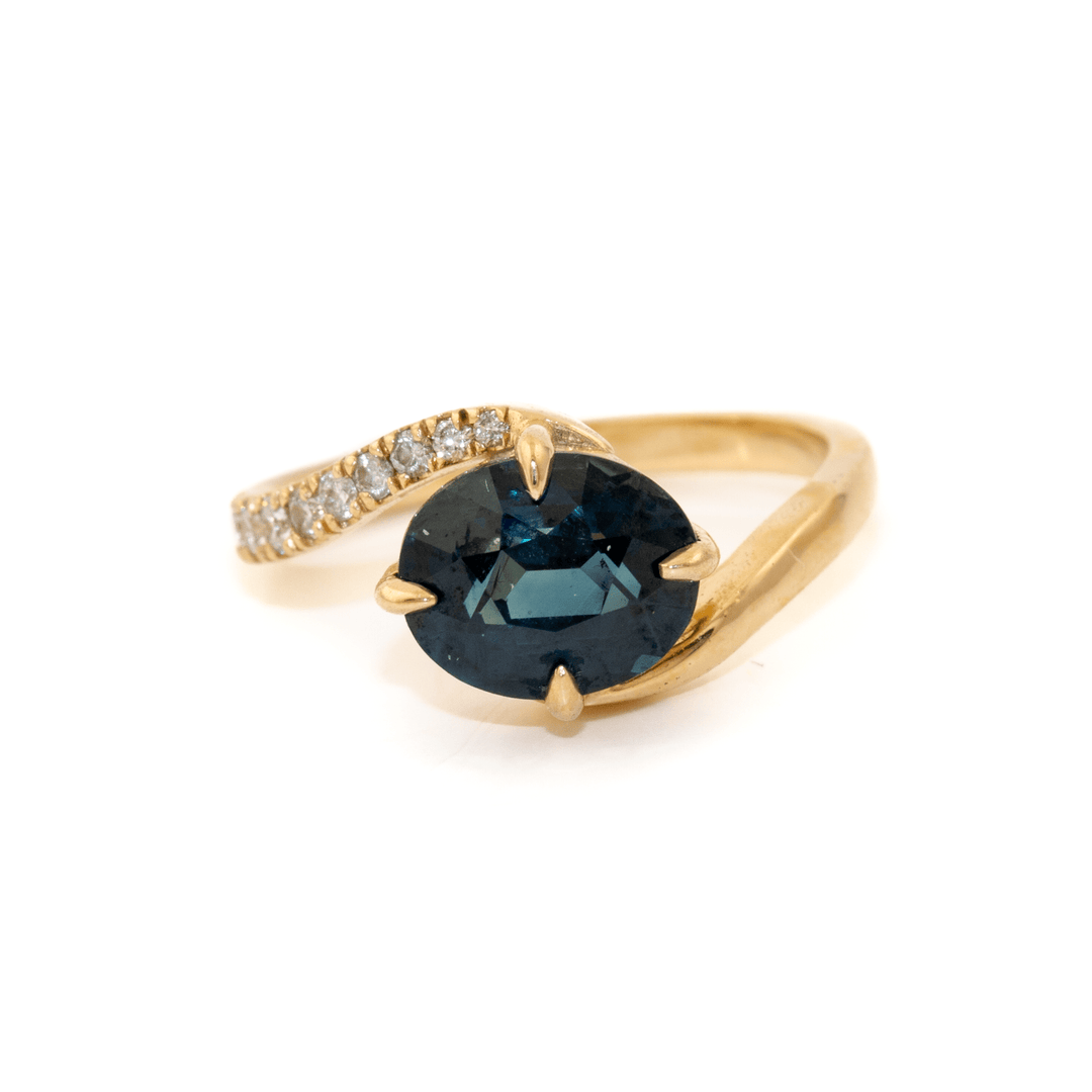 14k Gold x 2.55ct Oval Teal Sapphire & Natural Diamond Bypass Ring - Kingdom Jewelry