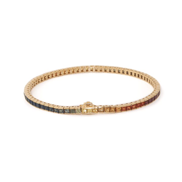 14k Gold x 2.5m Channel-Set Sapphire Rainbow Gradient Tennis Bracelet - Kingdom Jewelry