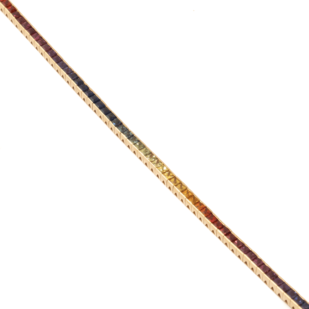 14k Gold x 2.5m Channel-Set Sapphire Rainbow Gradient Tennis Bracelet - Kingdom Jewelry