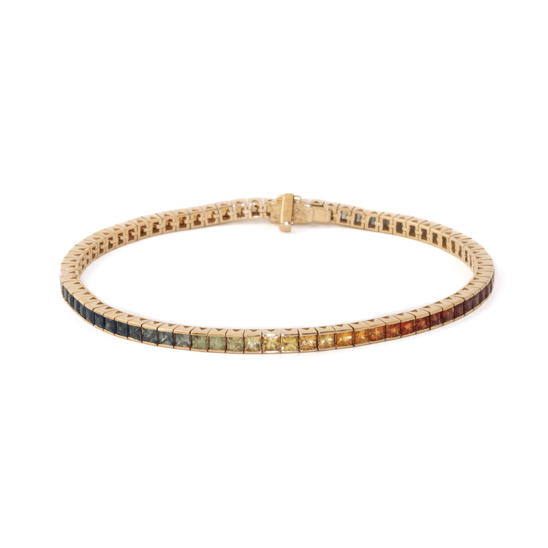 14k Gold x 2.5m Channel-Set Sapphire Rainbow Gradient Tennis Bracelet - Kingdom Jewelry