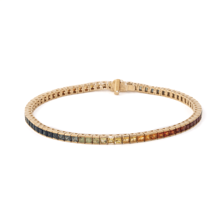 14k Gold x 2.5m Channel-Set Sapphire Rainbow Gradient Tennis Bracelet - Kingdom Jewelry