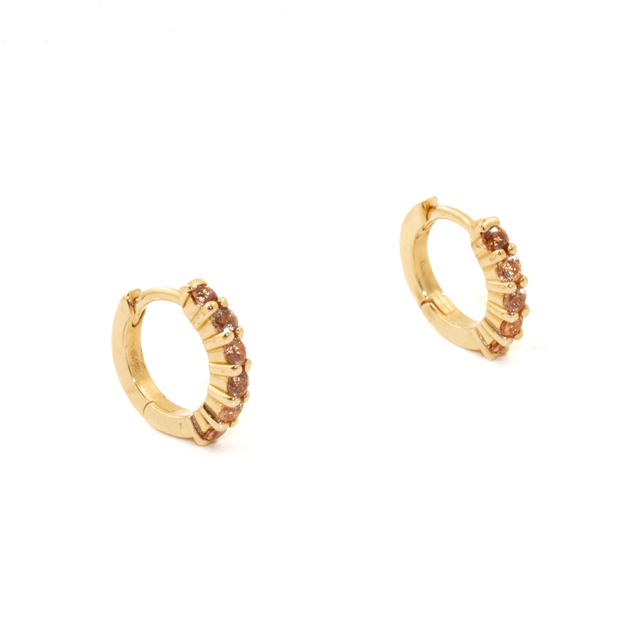 14k Gold x 2mm Peach Padparadscha Sapphire Huggies Hoop Earrings - Kingdom Jewelry
