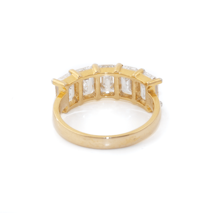 14k Gold x 3.96ctw VVS E Emerald - Cut Lab Diamond Wedding Quintet Band - Kingdom Jewelry