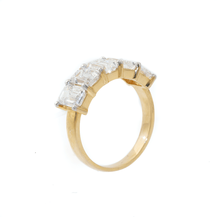 14k Gold x 3.96ctw VVS E Emerald - Cut Lab Diamond Wedding Quintet Band - Kingdom Jewelry