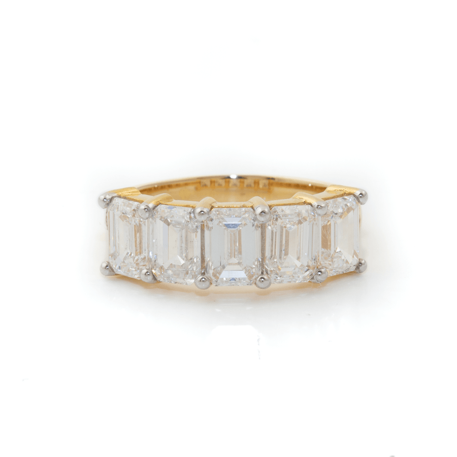 14k Gold x 3.96ctw VVS E Emerald - Cut Lab Diamond Wedding Quintet Band - Kingdom Jewelry