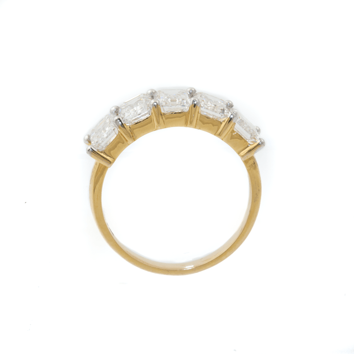 14k Gold x 3.96ctw VVS E Emerald - Cut Lab Diamond Wedding Quintet Band - Kingdom Jewelry