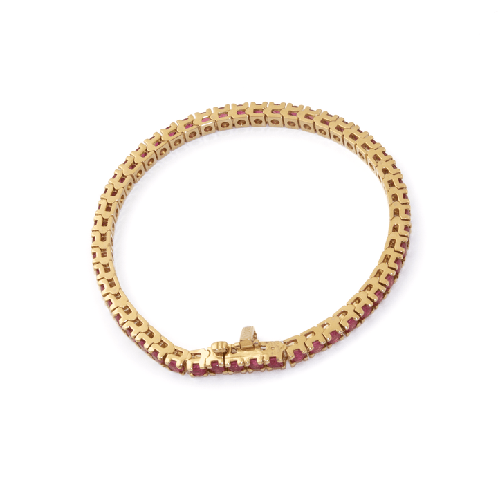 14k Gold x 3mm 6.5ct Fuchsia Sapphire Tennis Bracelet - Kingdom Jewelry