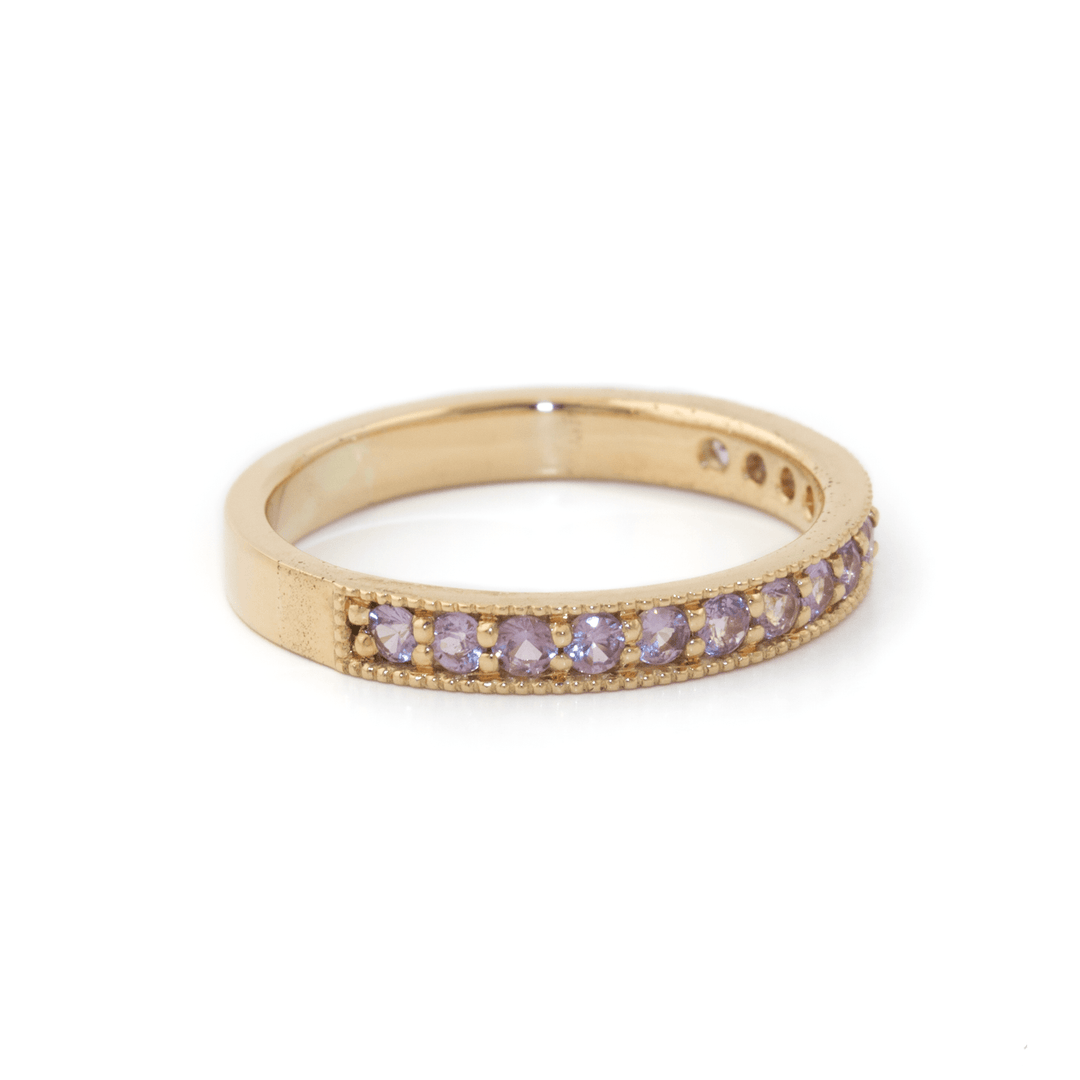 14k Gold x 3mm Pavé Lilac Sapphire Milgrain Half - Eternity Band - Kingdom Jewelry