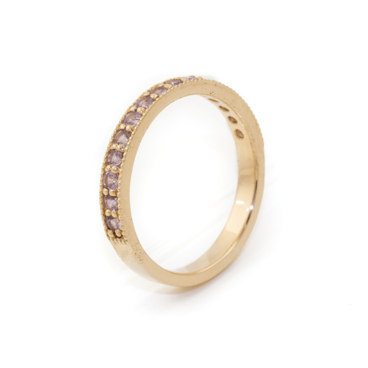14k Gold x 3mm Pavé Lilac Sapphire Milgrain Half - Eternity Band - Kingdom Jewelry