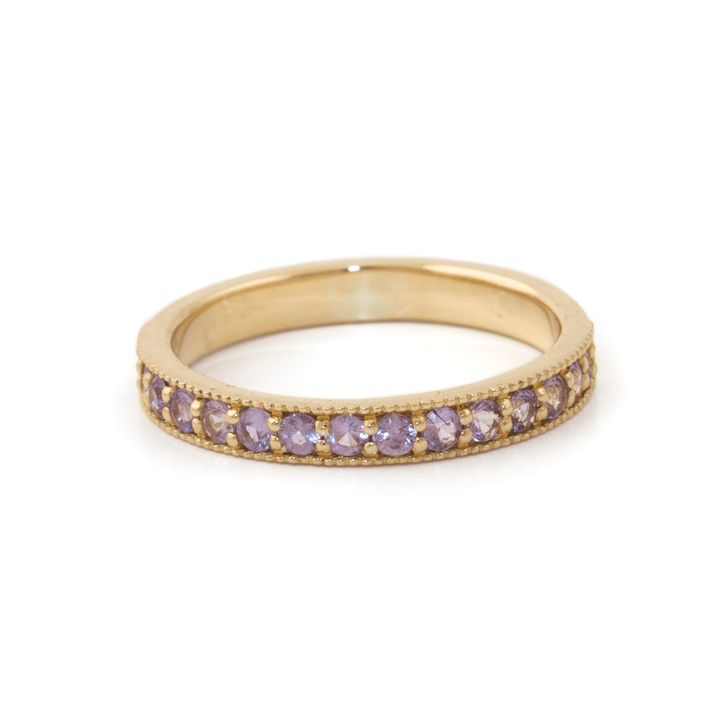 14k Gold x 3mm Pavé Lilac Sapphire Milgrain Half - Eternity Band - Kingdom Jewelry