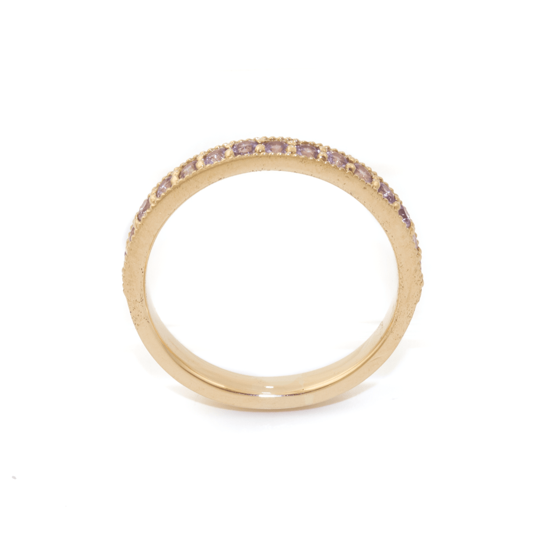 14k Gold x 3mm Pavé Lilac Sapphire Milgrain Half - Eternity Band - Kingdom Jewelry