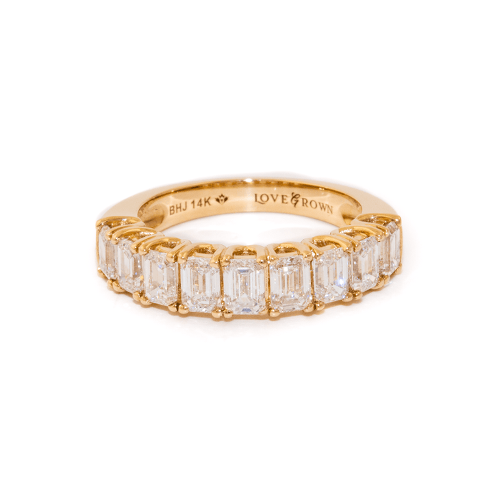14k Gold x 4.00ctw Emerald - Cut Lab Diamond Half - Eternity Band - Kingdom Jewelry