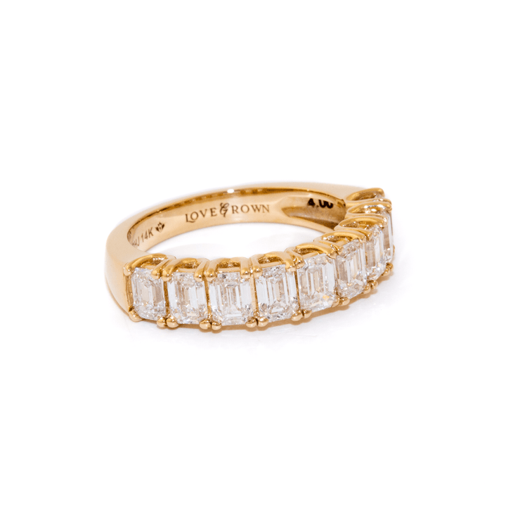 14k Gold x 4.00ctw Emerald - Cut Lab Diamond Half - Eternity Band - Kingdom Jewelry