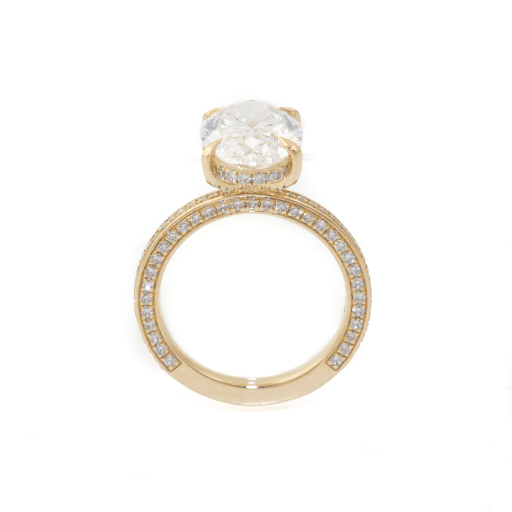 14k Gold x 4.04ct VVS2 E Oval Lab Diamond + Triple Pavé & Hidden Halo Solitaire Engagement Set - Kingdom Jewelry