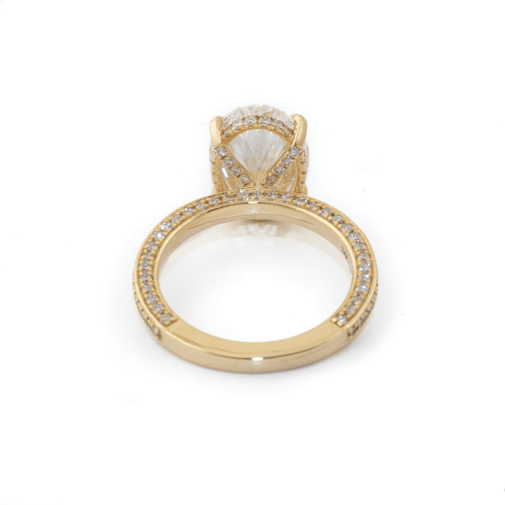 14k Gold x 4.04ct VVS2 E Oval Lab Diamond + Triple Pavé & Hidden Halo Solitaire Engagement Set - Kingdom Jewelry