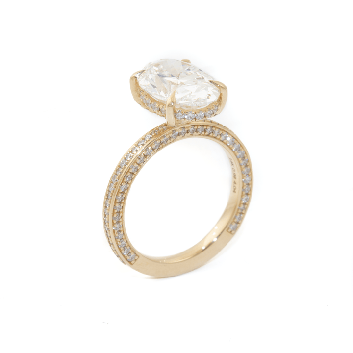 14k Gold x 4.04ct VVS2 E Oval Lab Diamond + Triple Pavé & Hidden Halo Solitaire Engagement Set - Kingdom Jewelry