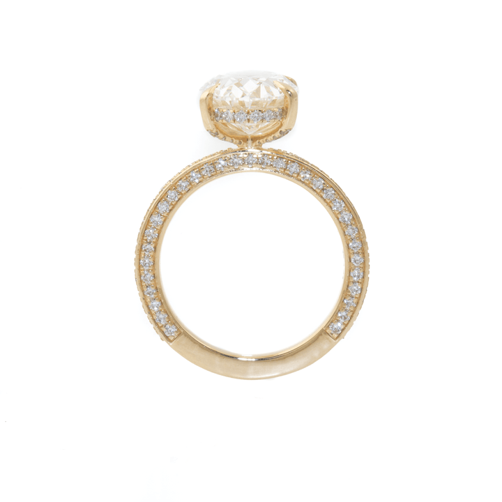 14k Gold x 4.04ct VVS2 E Oval Lab Diamond + Triple Pavé & Hidden Halo Solitaire Engagement Set - Kingdom Jewelry